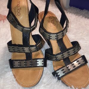 Silver mirrored Velcro strap wedges/sandals